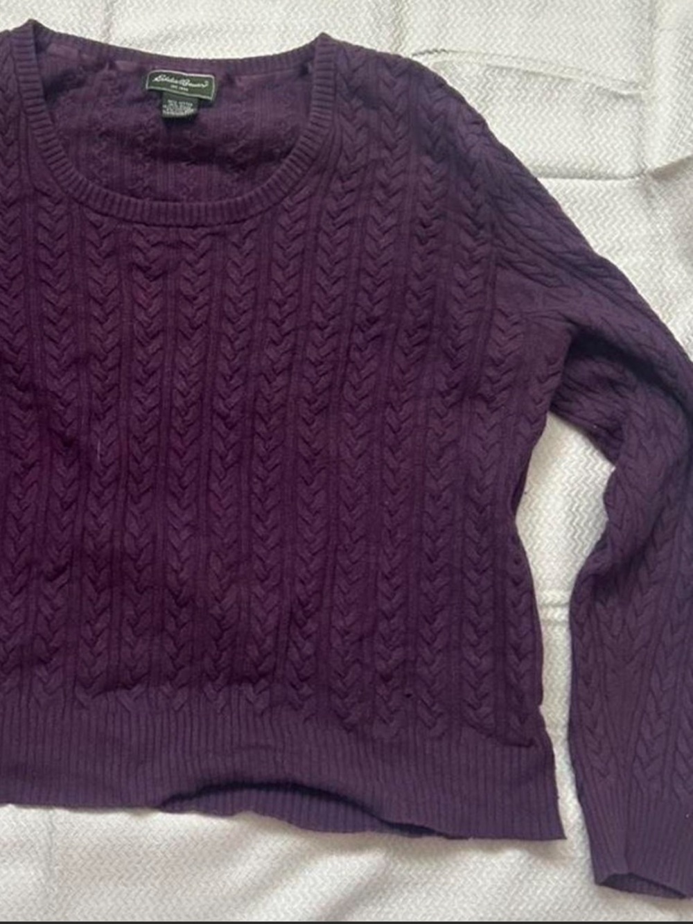 Vintage Eddie Bauer cropped purple cable knit sweater